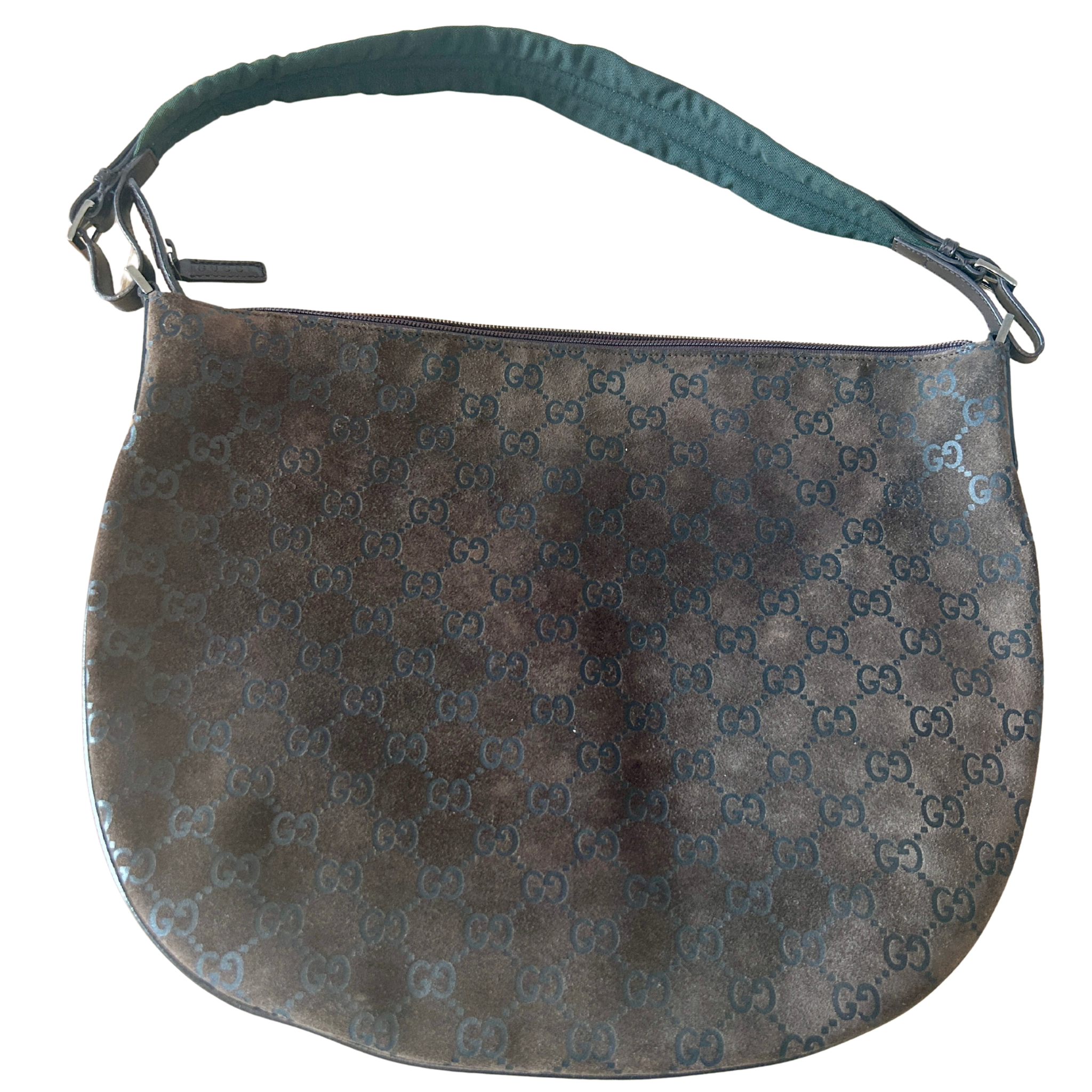 Gucci GG Suede Bag, Brown/Green - Damaged Strap (potentially mendable)