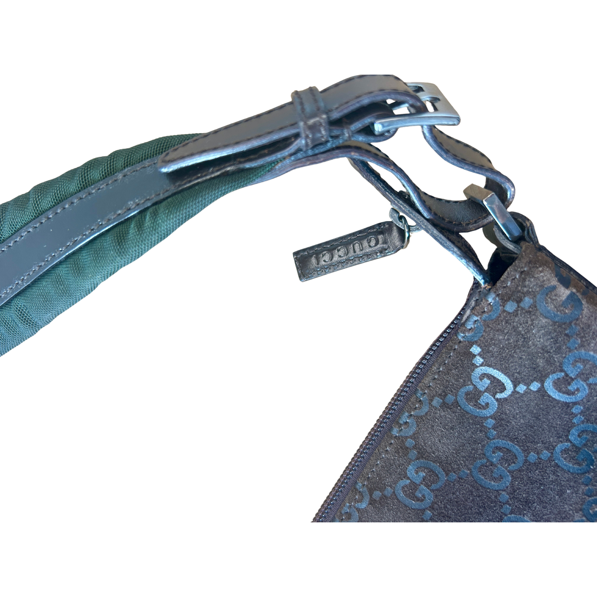 Gucci GG Suede Bag, Brown/Green - Damaged Strap (potentially mendable)