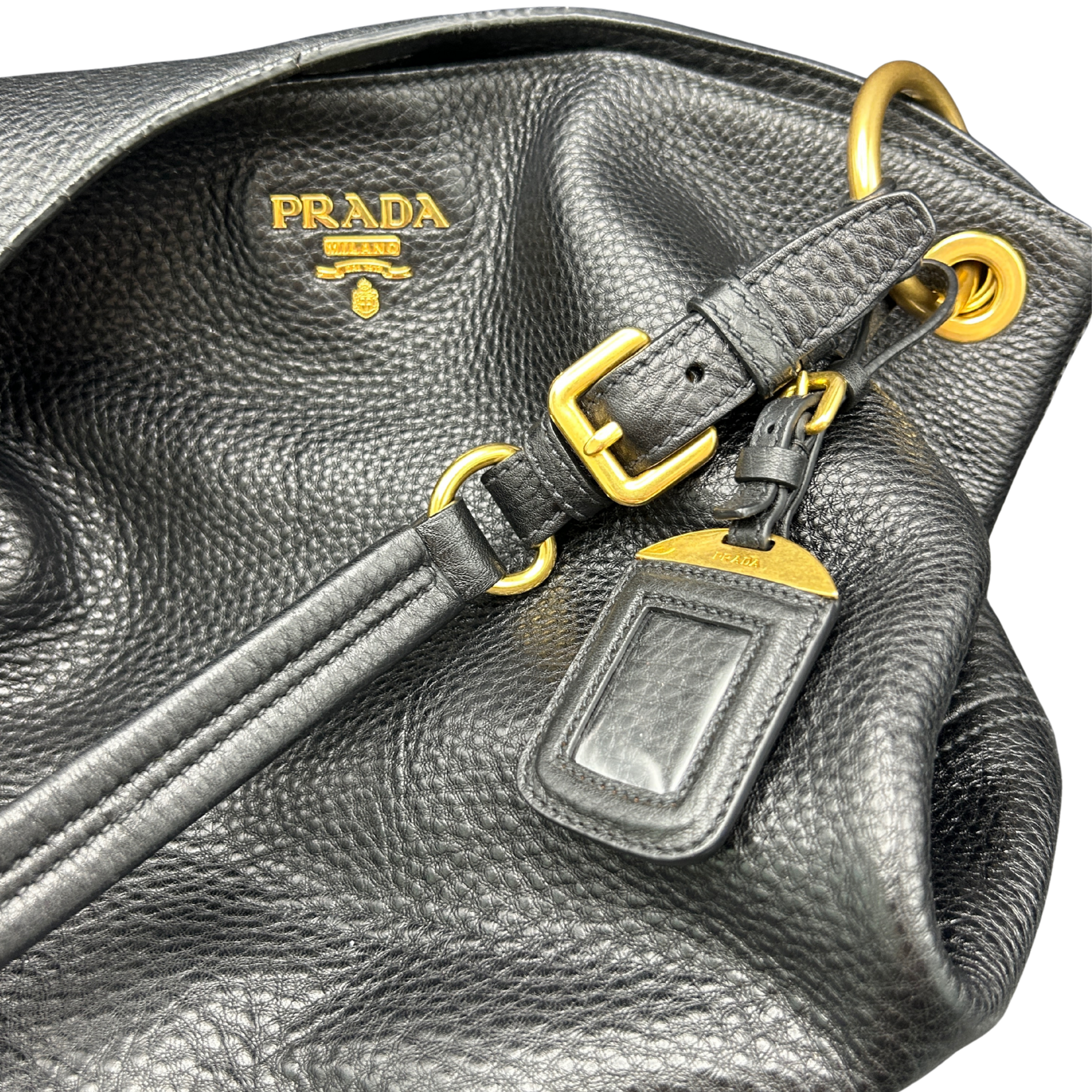 PRADA Vitello Daino Leather Shoulder Bag Nero Black