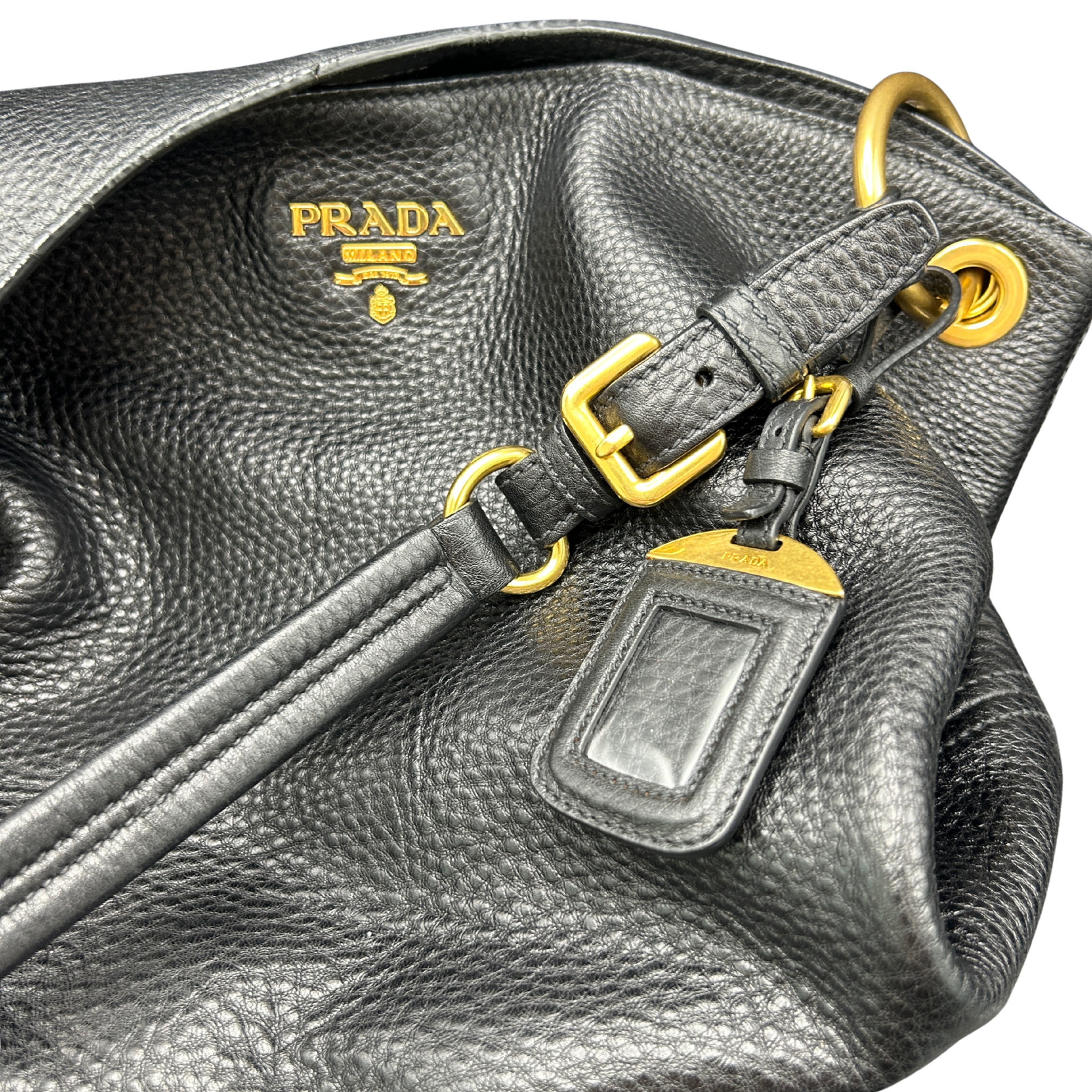 PRADA Vitello Daino Leather Shoulder Bag Nero Black