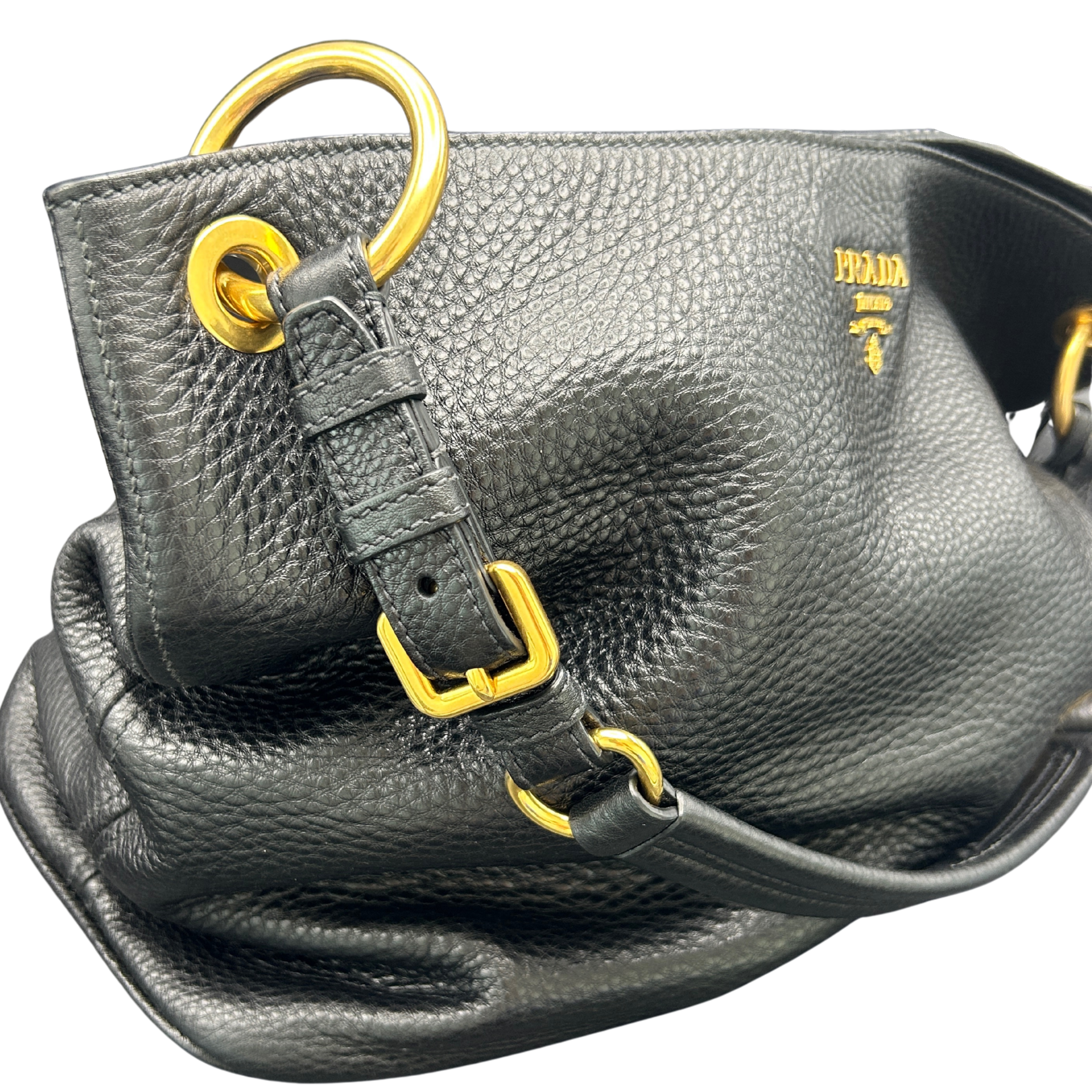 PRADA Vitello Daino Leather Shoulder Bag Nero Black