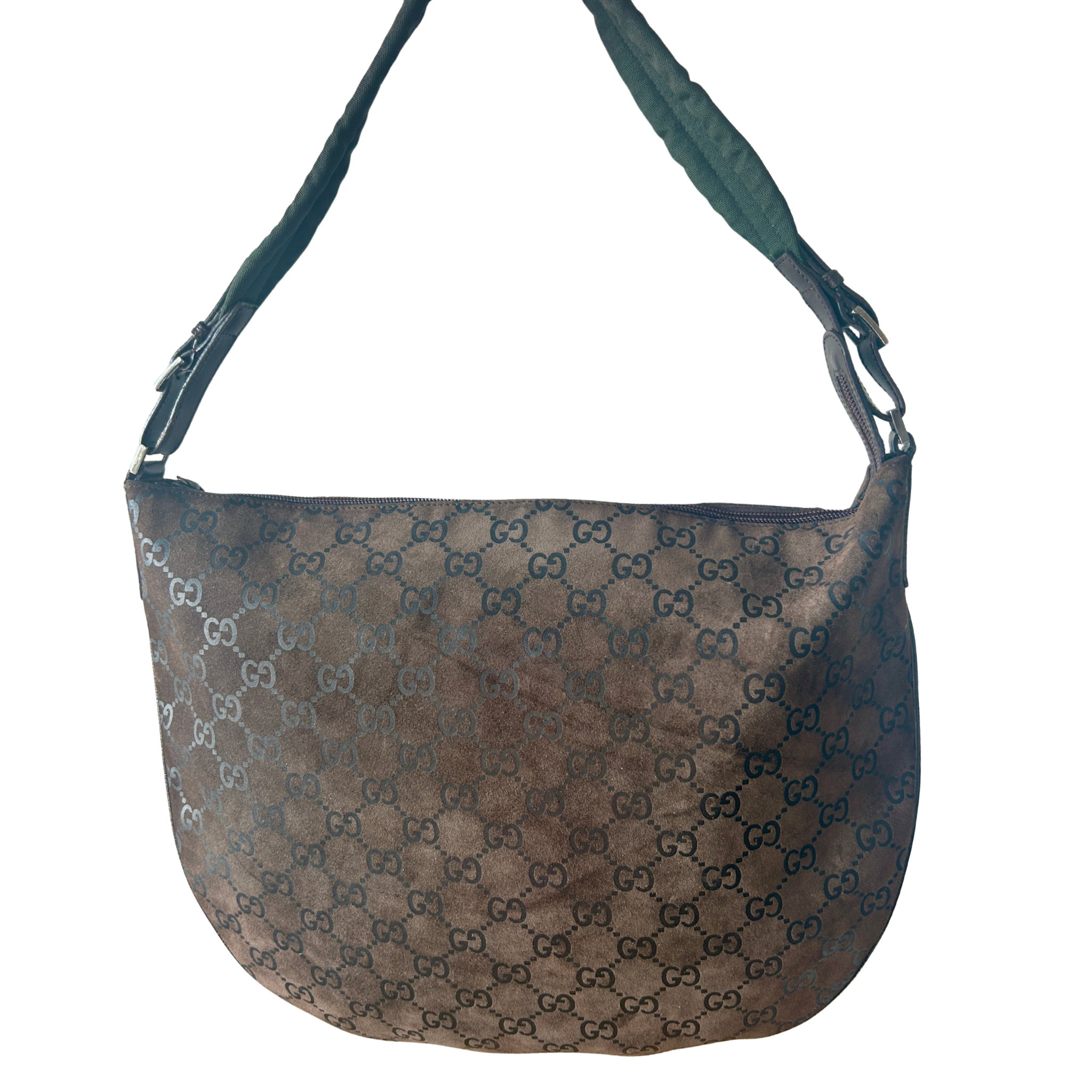 Gucci GG Suede Bag, Brown/Green - Damaged Strap (potentially mendable)