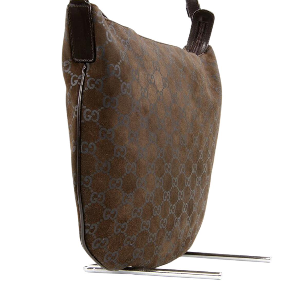 Gucci GG Suede Bag, Brown/Green - Damaged Strap (potentially mendable)